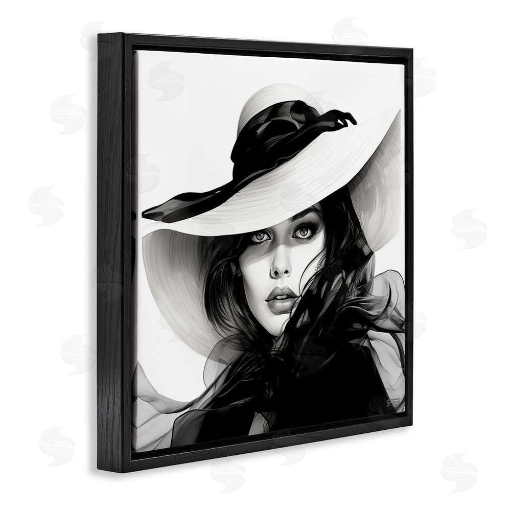 RB Chic Woman Gazing Black Floating Frame Canvas Wall Art Print