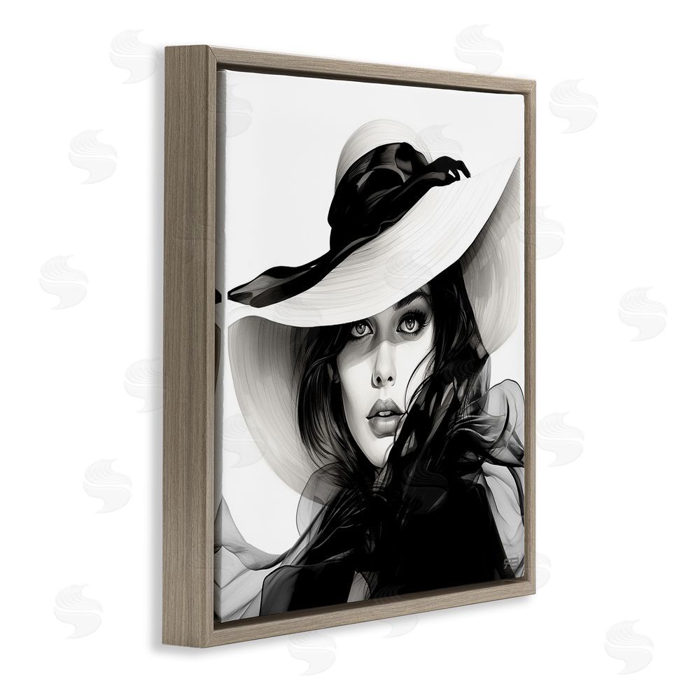 RB Chic Woman Gazing Brown Floating Frame Canvas Wall Art Print