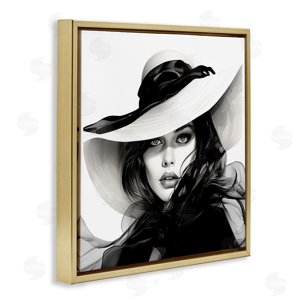 RB Chic Woman Gazing Gold Floating Frame Canvas Wall Art Print