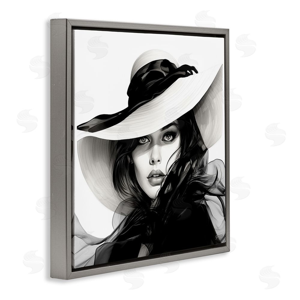 RB Chic Woman Gazing Gray Floating Frame Canvas Wall Art Print