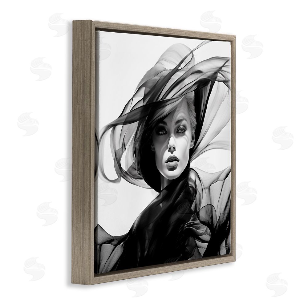 RB Modern Fashion Portrait Brown Floating Frame Canvas Wall Art Print