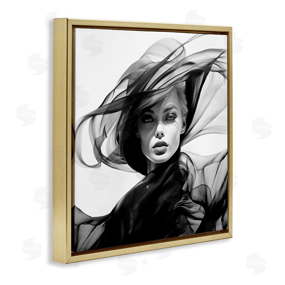 RB Modern Fashion Portrait Gold Floating Frame Canvas Wall Art Print