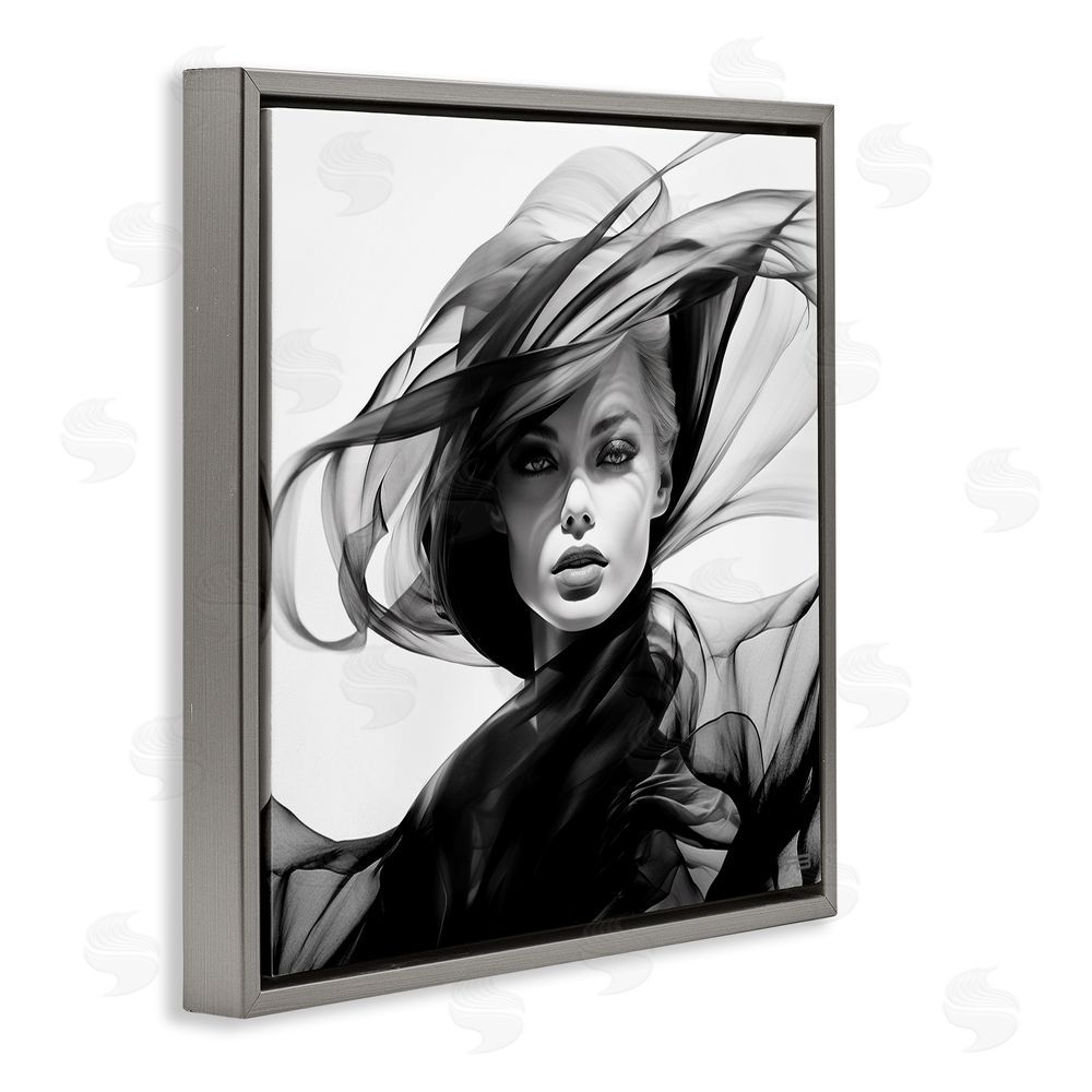 RB Modern Fashion Portrait Gray Floating Frame Canvas Wall Art Print