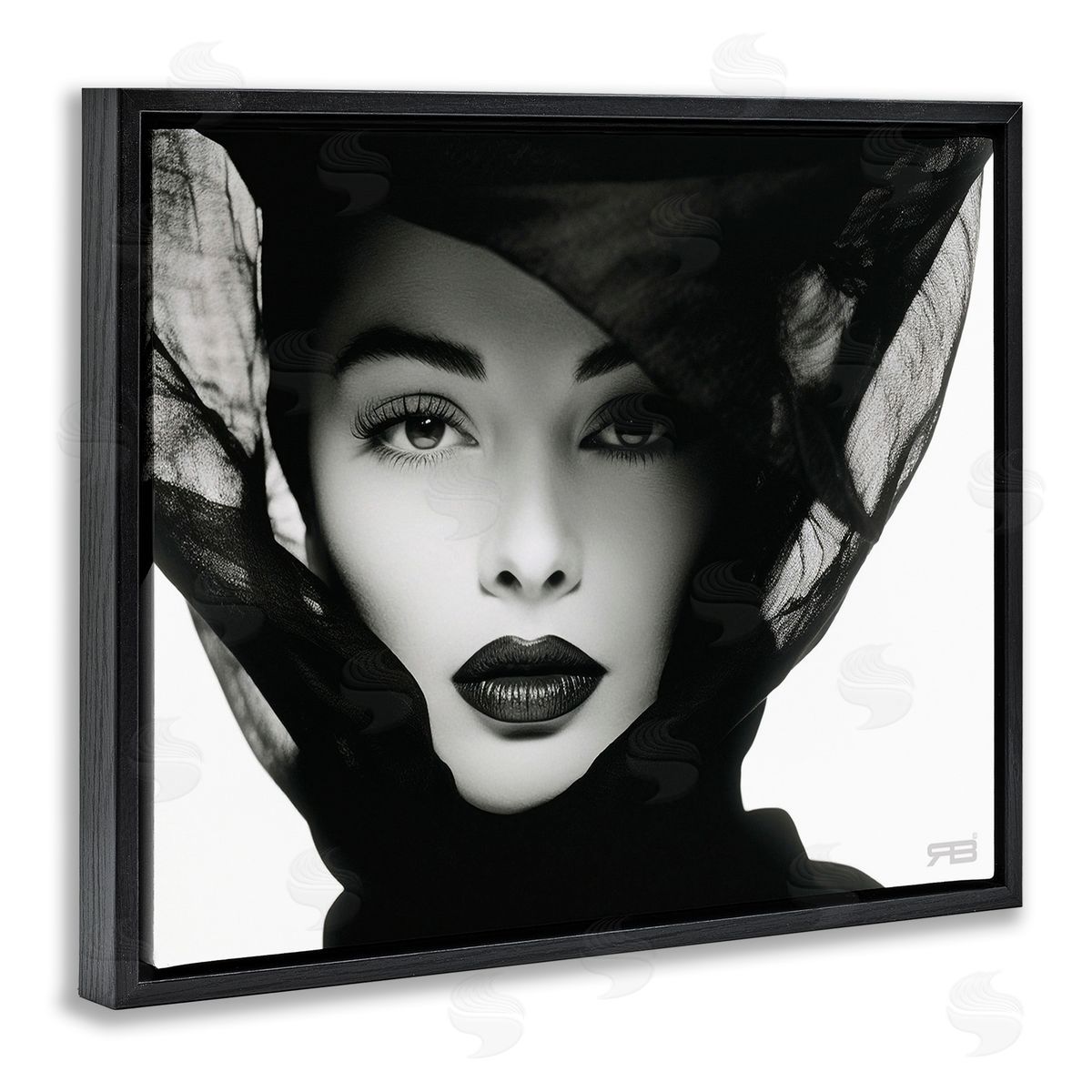 RB Intense Woman Gaze Black Floating Frame Canvas Wall Art Print