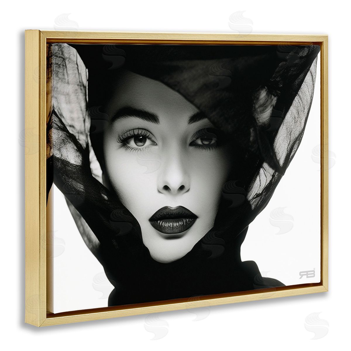 RB Intense Woman Gaze Gold Floating Frame Canvas Wall Art Print
