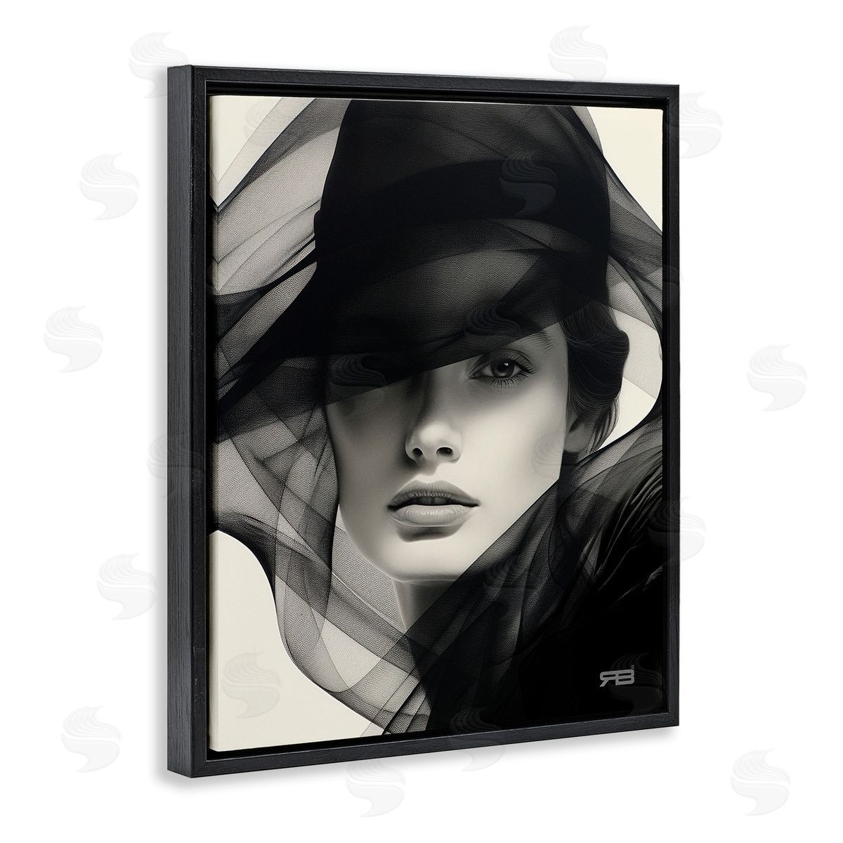 RB Woman with Swirling Hat Black Floating Frame Canvas Wall Art Print