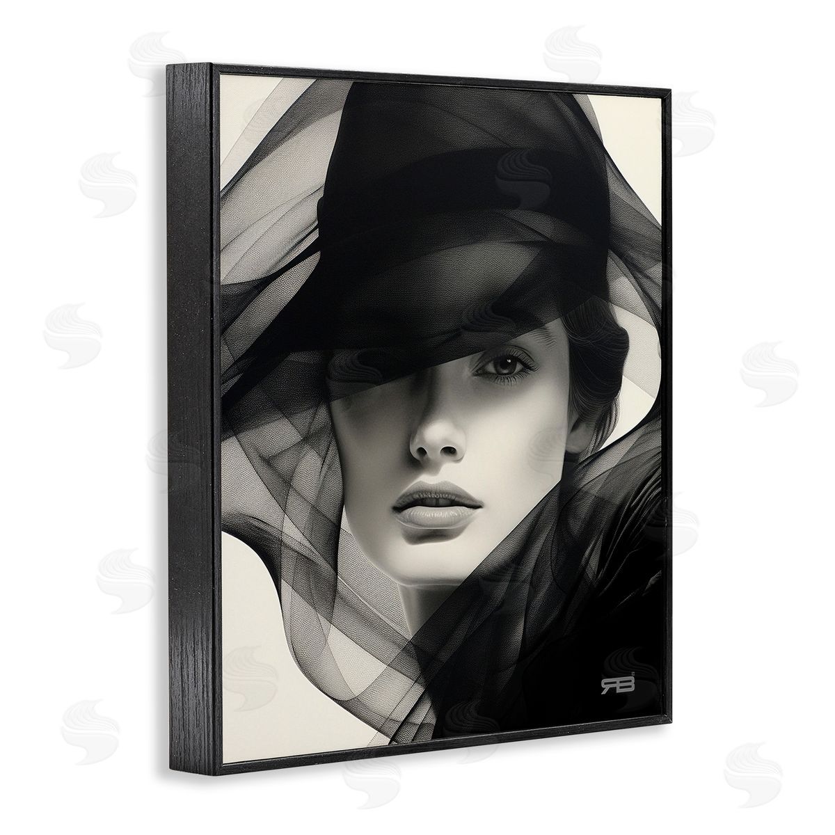 RB Woman with Swirling Hat Black Framed Giclee Wall Art Print
