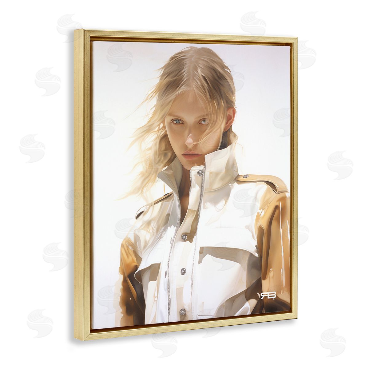 RB Woman in Riding Jacket Gold Floating Frame Canvas Wall Art Print