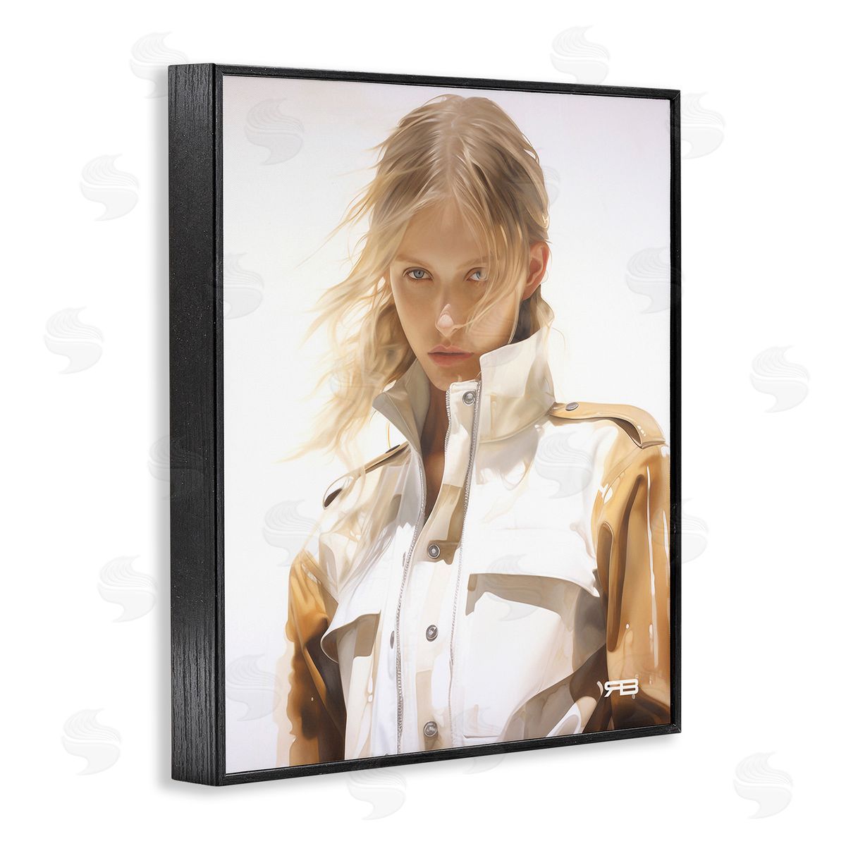 RB Woman in Riding Jacket Black Framed Giclee Wall Art Print