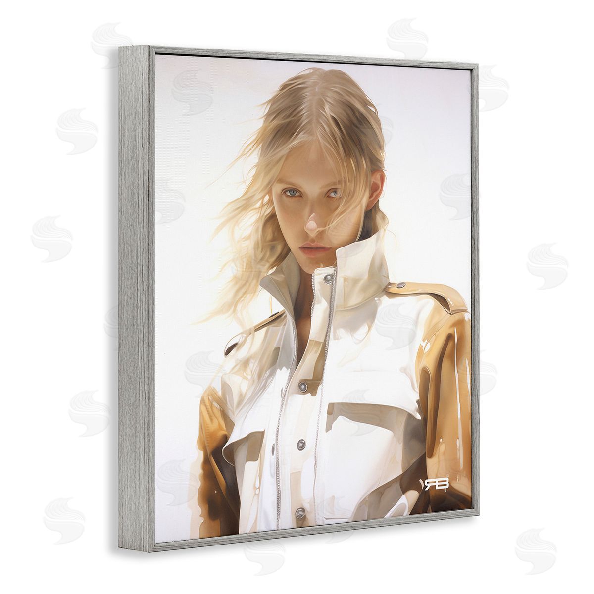 RB Woman in Riding Jacket Gray Framed Giclee Wall Art Print