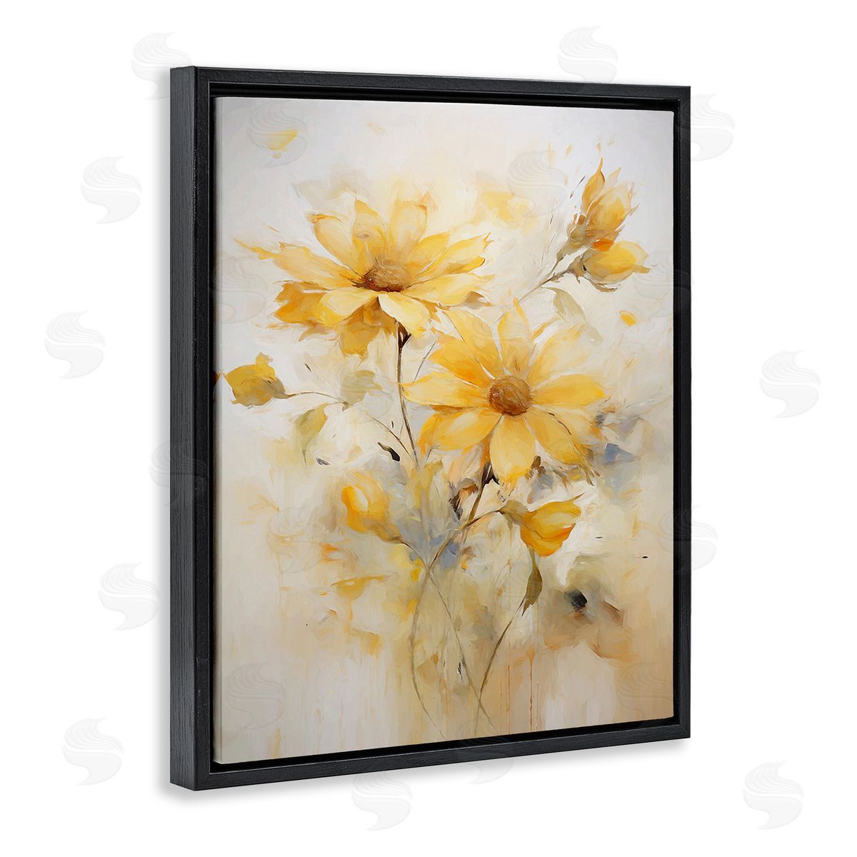 Ramona Murdock Abstract Daisy Sprigs Black Floating Frame Canvas Wall Art Print