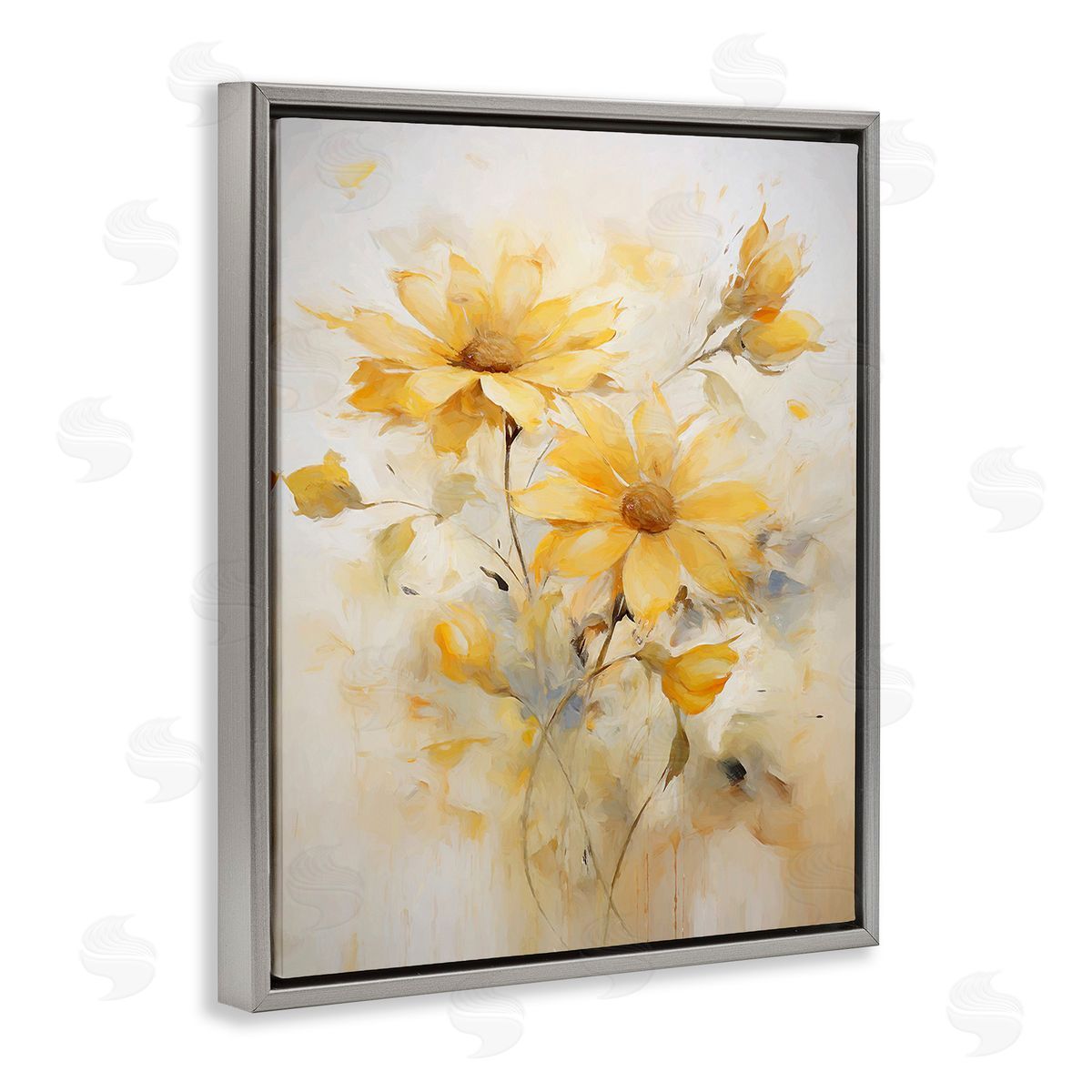 Ramona Murdock Abstract Daisy Sprigs Gray Floating Frame Canvas Wall Art Print