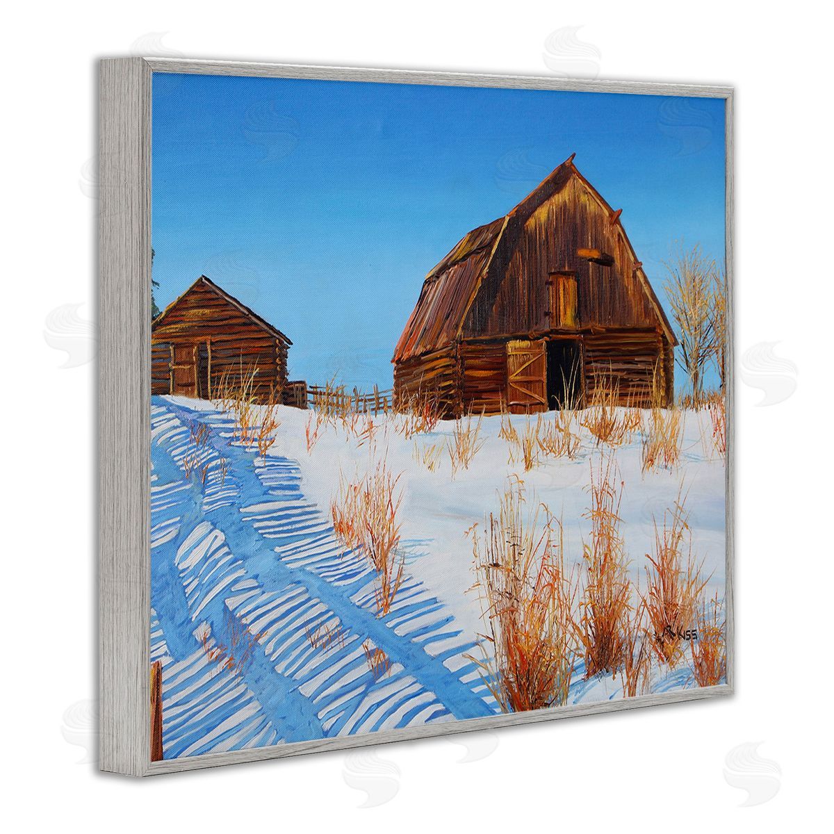 Andrew Kiss Winter Country Barn Gray Framed Giclee Wall Art Print