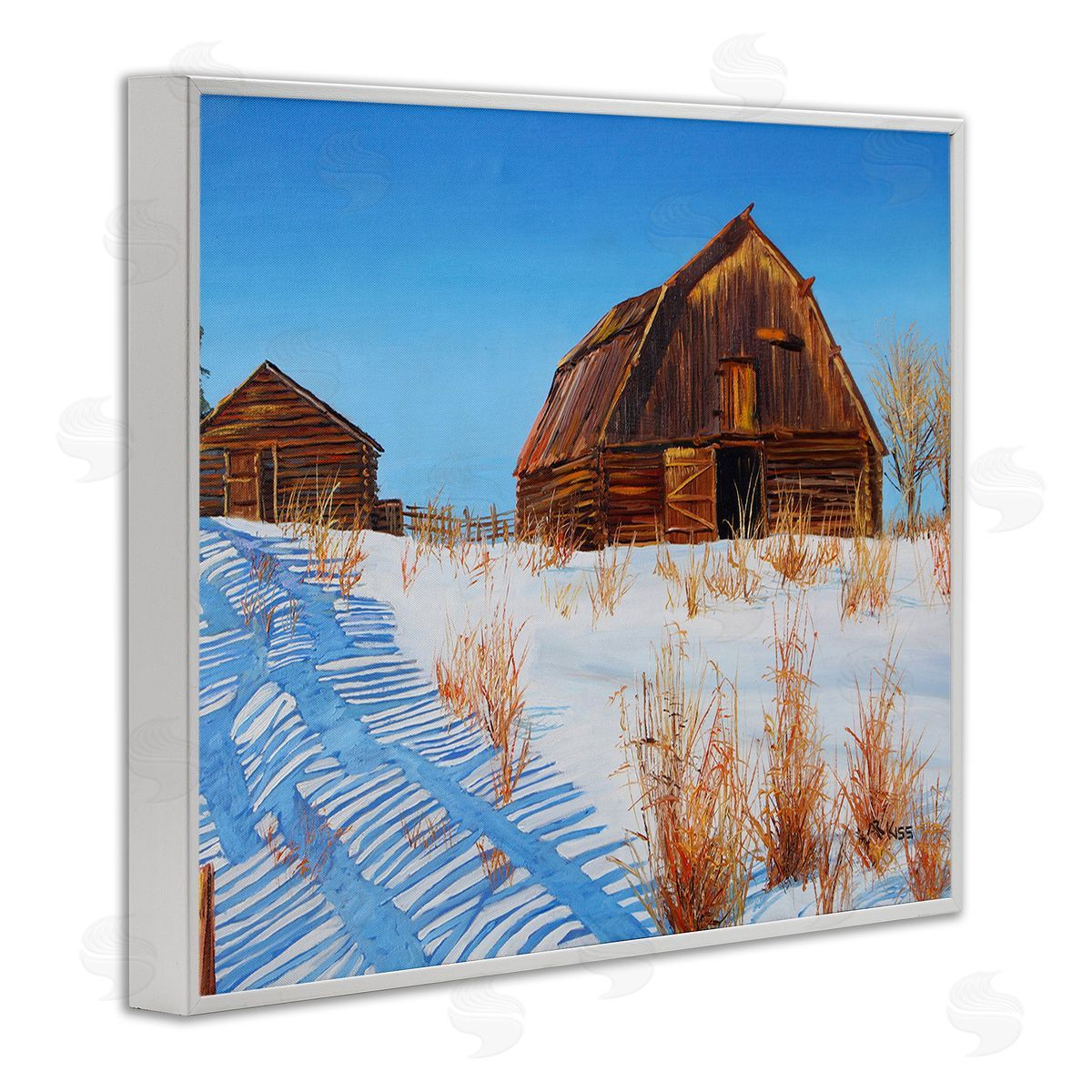 Andrew Kiss Winter Country Barn White Framed Giclee Wall Art Print
