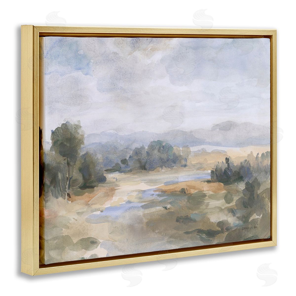 Danhui Nai Abstract Stream & Clouds Gold Floating Frame Canvas Wall Art Print