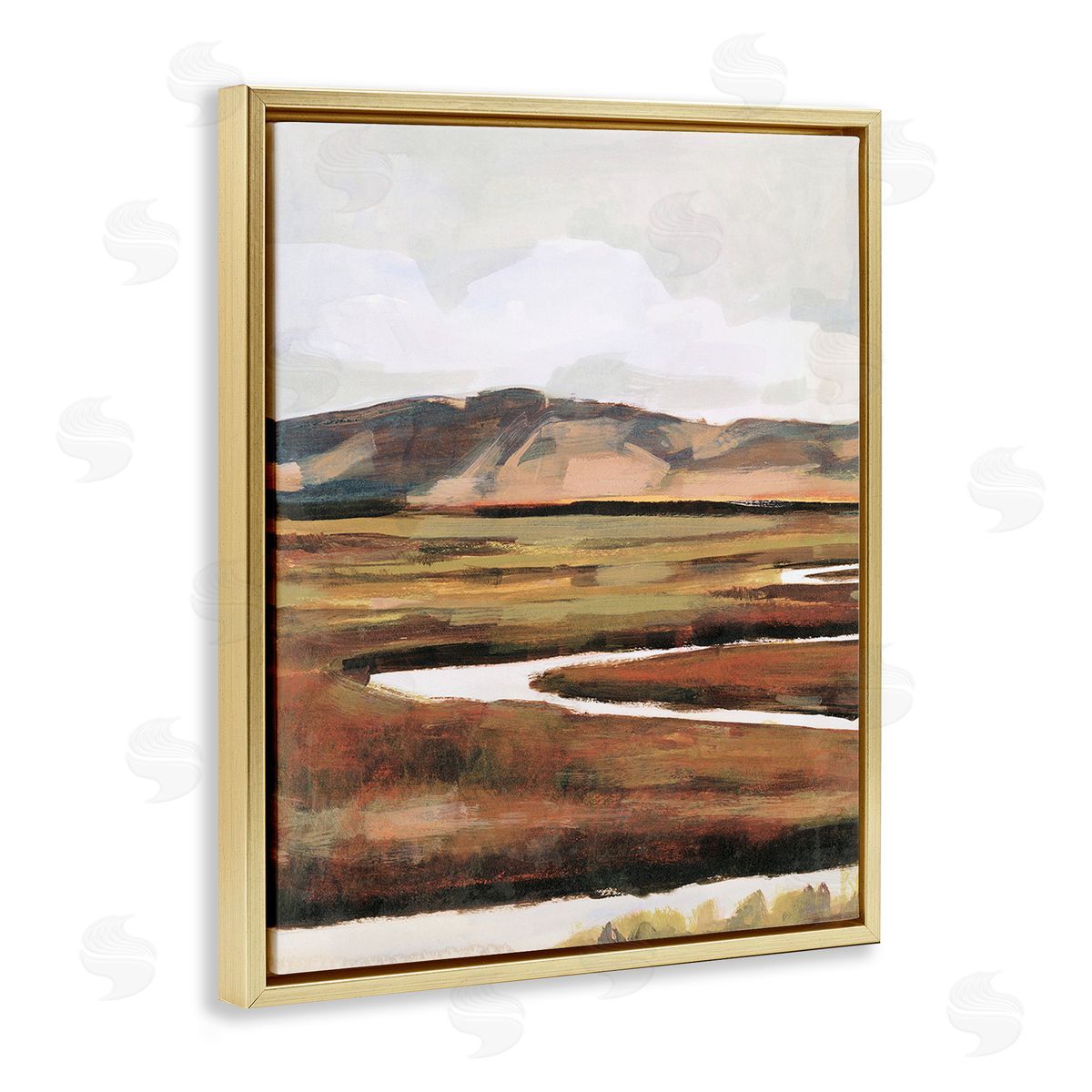 Victoria Borges Winding River Landscape Gold Floating Frame Canvas Wall Art Print