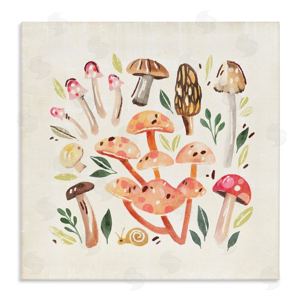 Annie Warren Whimsical Mushrooms & Snail Stretched Canvas Wall Art Print