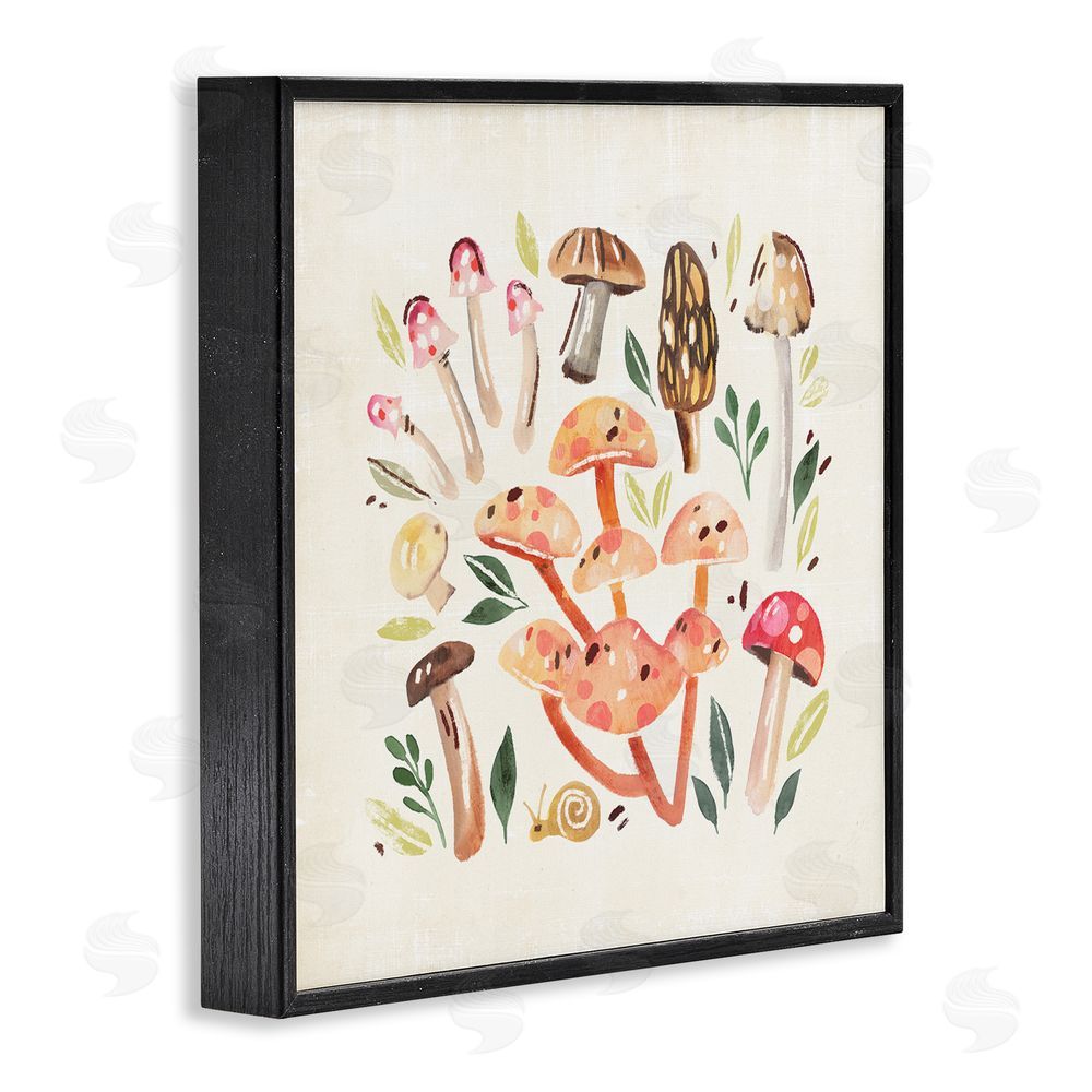Annie Warren Whimsical Mushrooms & Snail Black Framed Glicee Wall Art Print