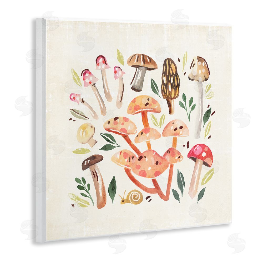 Annie Warren Whimsical Mushrooms & Snail Wooden Wall Plaque Art Print