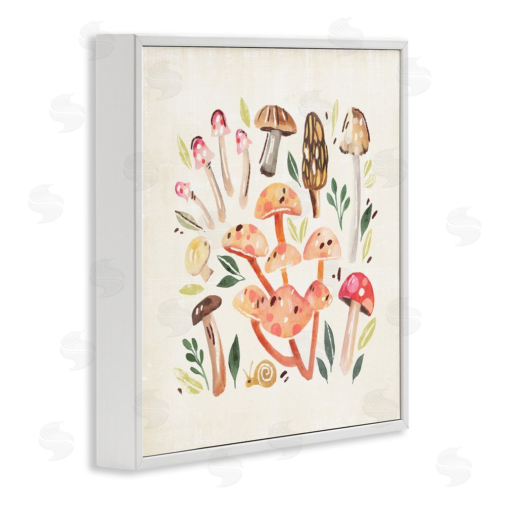 Annie Warren Whimsical Mushrooms & Snail White Framed Glicee Wall Art Print