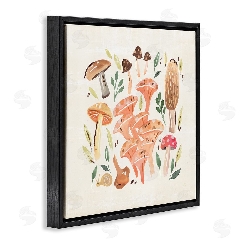 Annie Warren Varied Mushrooms & Snail Black Floating Frame Canvas Wall Art Print