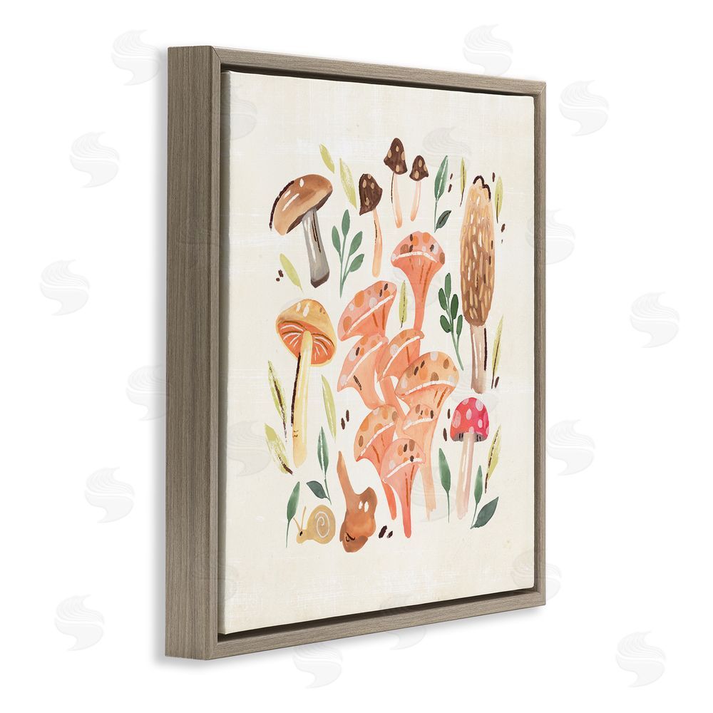 Annie Warren Varied Mushrooms & Snail Brown Floating Frame Canvas Wall Art Print