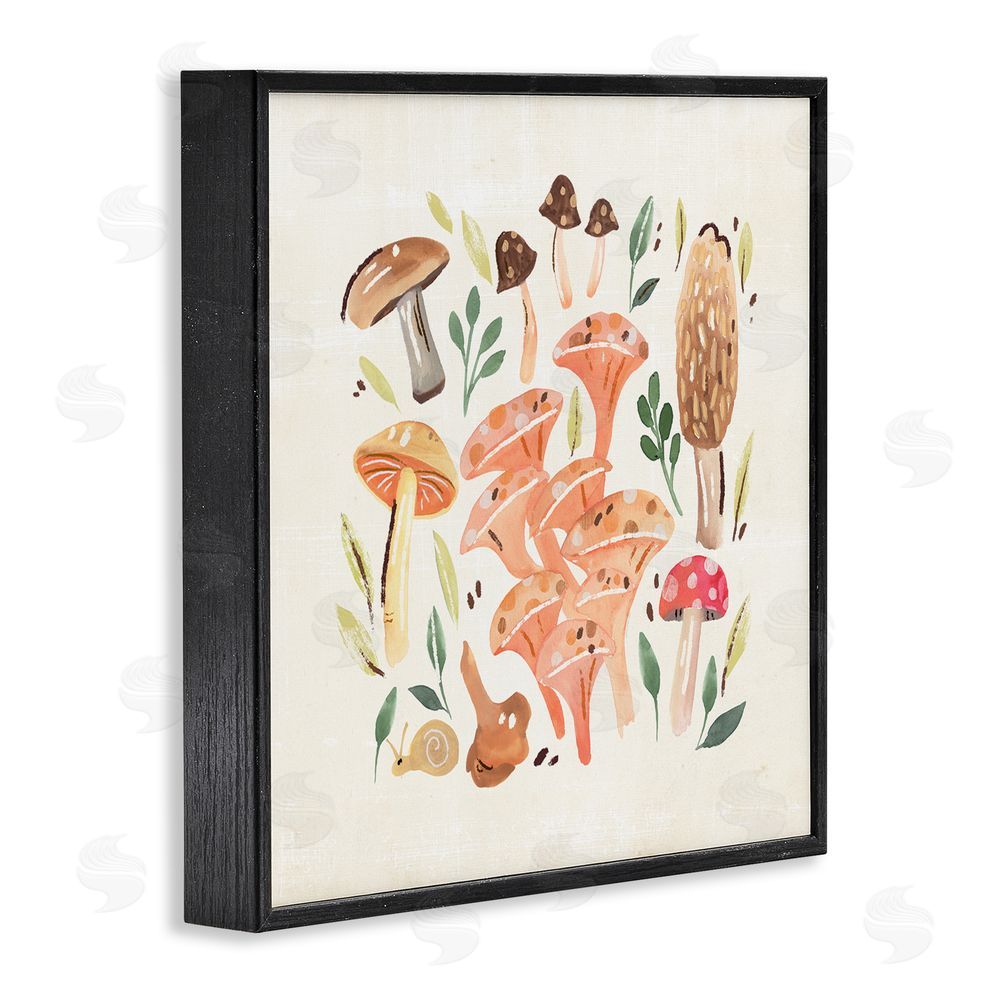 Annie Warren Varied Mushrooms & Snail Black Framed Glicee Wall Art Print