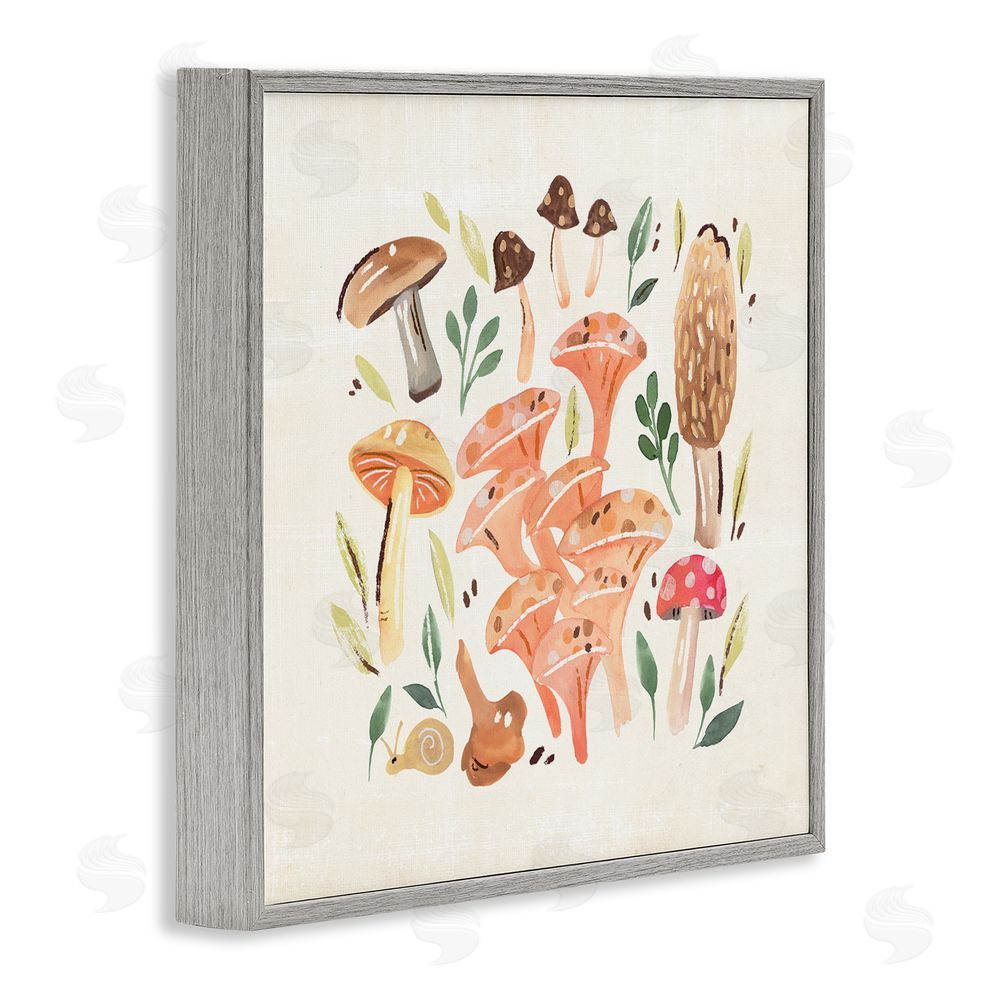 Annie Warren Varied Mushrooms & Snail Gray Framed Glicee Wall Art Print
