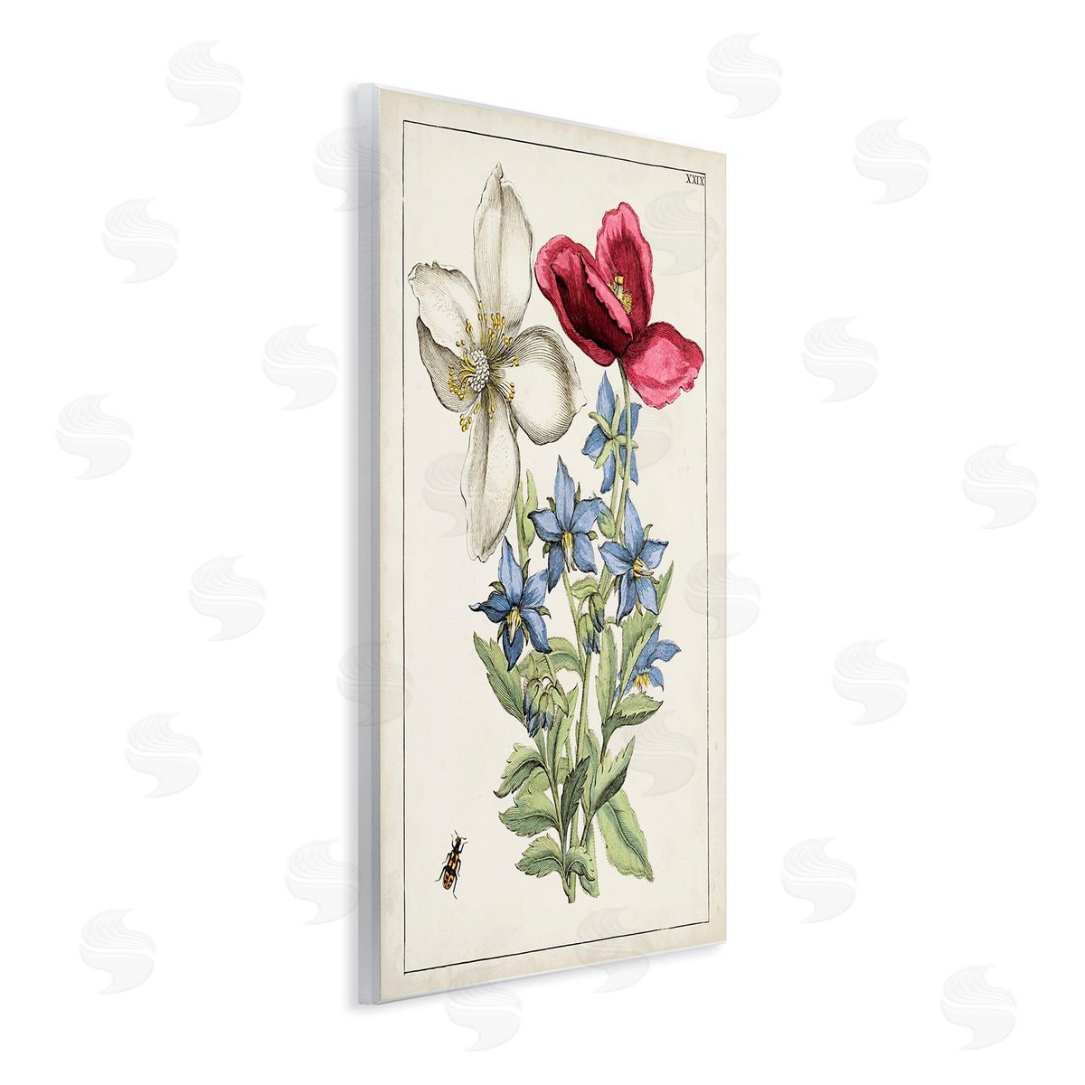 World Art Group Vintage Beetle & Flowers Wooden Wall Plaque Art Print