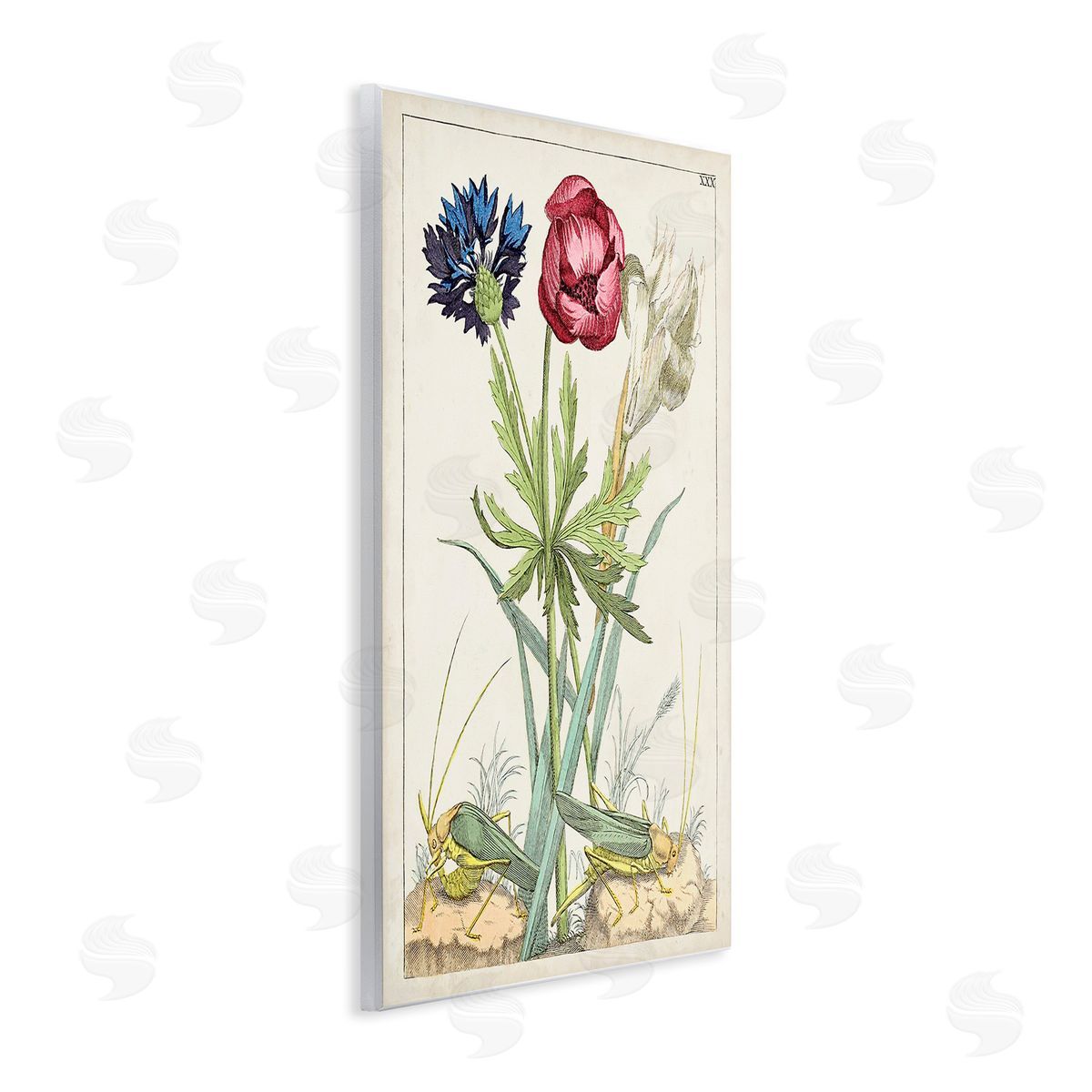 World Art Group Blooming Bulbs & Grasshoppers Wooden Wall Plaque Art Print