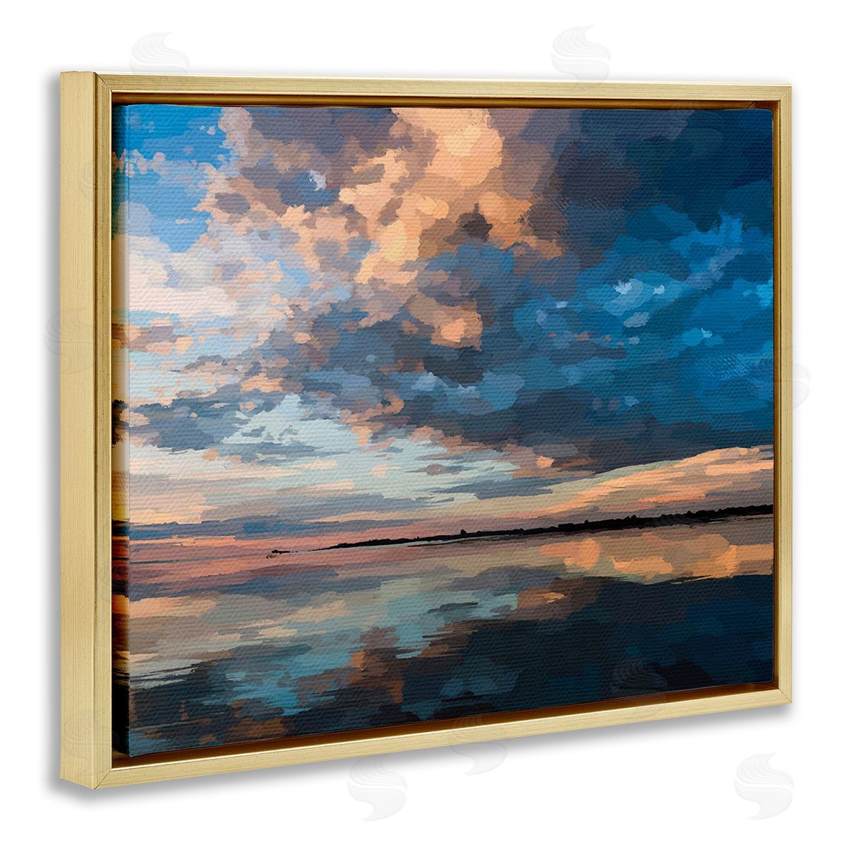 Emily Kalina Clouds & Sunset Reflection Gold Floating Frame Canvas Wall Art Print