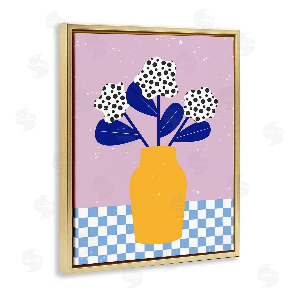 Melissa Wang Modern Polka Dot Plants Gold Floating Frame Canvas Wall Art Print