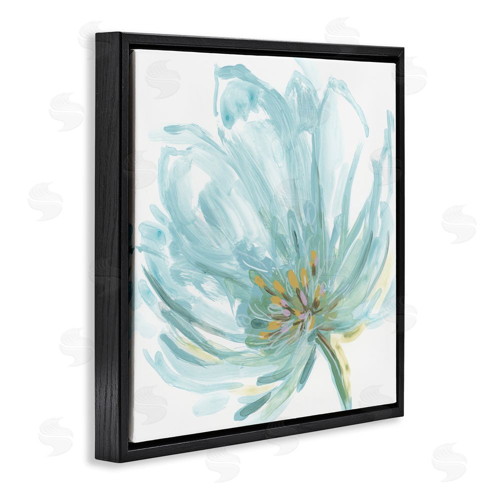 June Erica Vess Soft Blue Abstract Bloom Black Floating Frame Canvas Wall Art Print