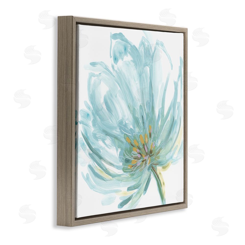 June Erica Vess Soft Blue Abstract Bloom Brown Floating Frame Canvas Wall Art Print