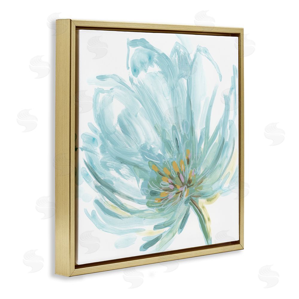 June Erica Vess Soft Blue Abstract Bloom Gold Floating Frame Canvas Wall Art Print