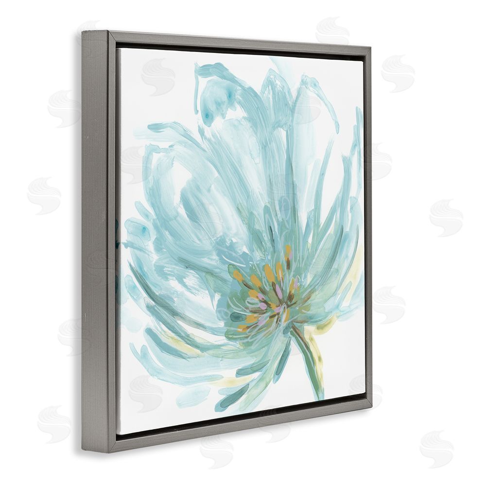 June Erica Vess Soft Blue Abstract Bloom Gray Floating Frame Canvas Wall Art Print