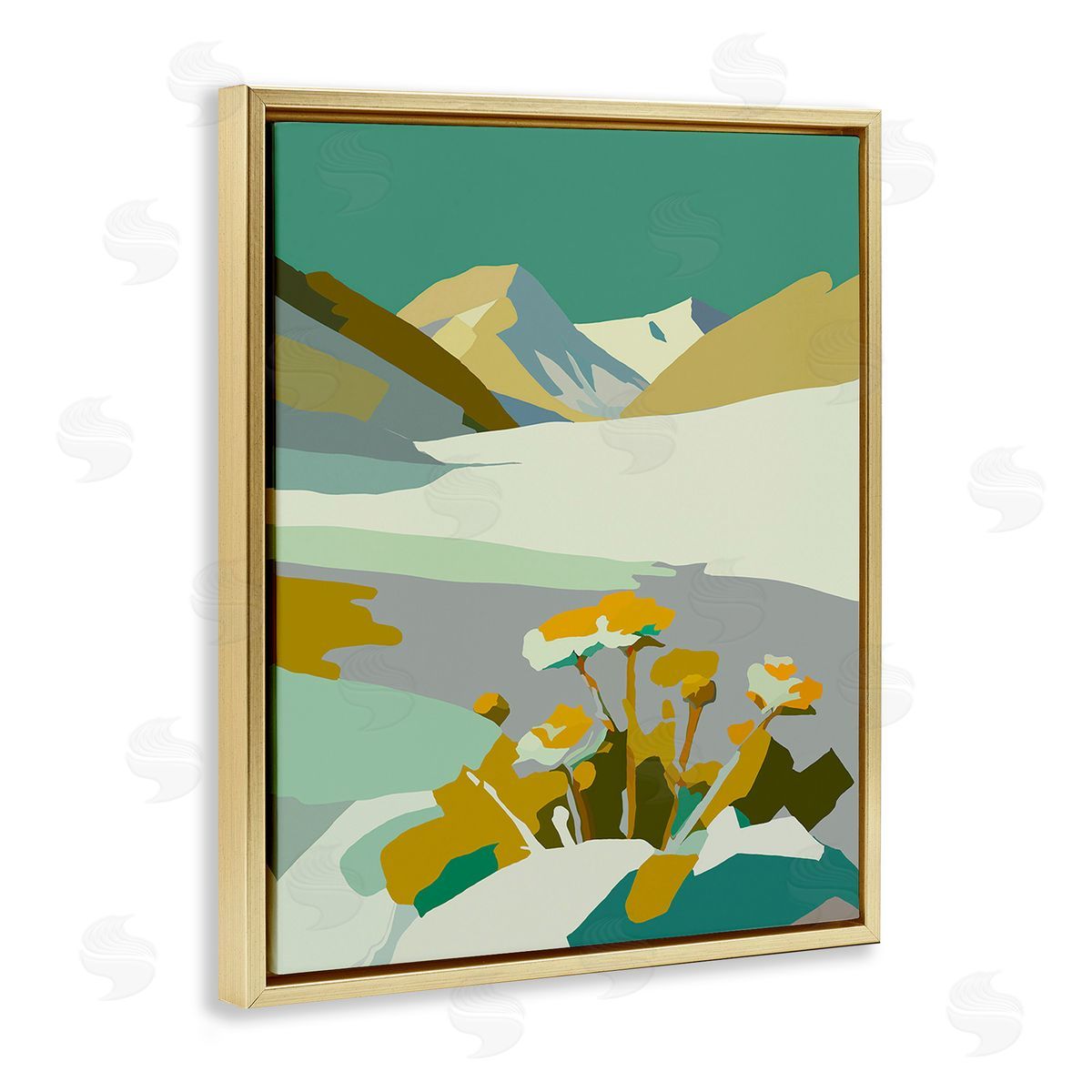 Walker Noble Modern Mountain Abstraction Gold Floating Frame Canvas Wall Art Print