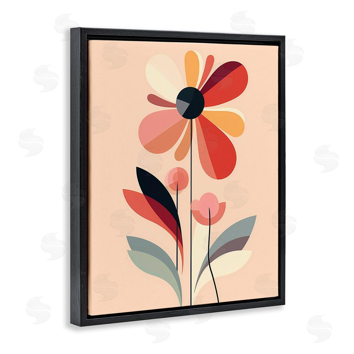 Walker Noble Retro Abstract Bloom Black Floating Frame Canvas Wall Art Print