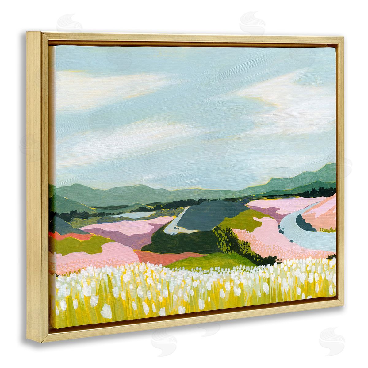 Grace Popp Modern Mountain Stream Gold Floating Frame Canvas Wall Art Print