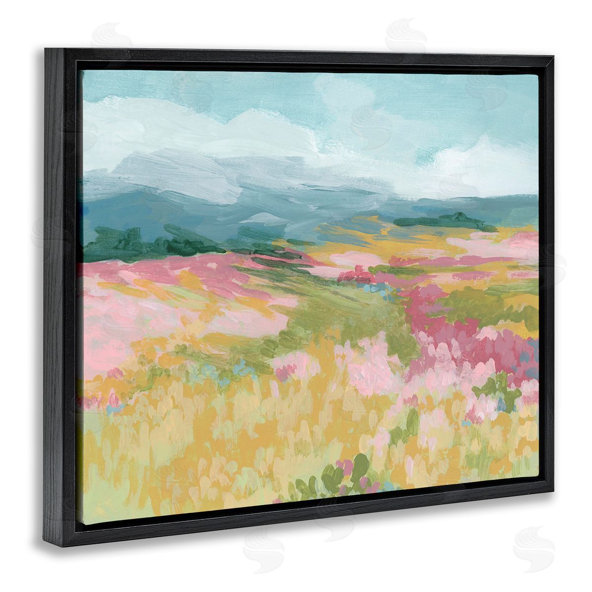 June Erica Vess Abstract Meadow Flowers Black Floating Frame Canvas Wall Art Print