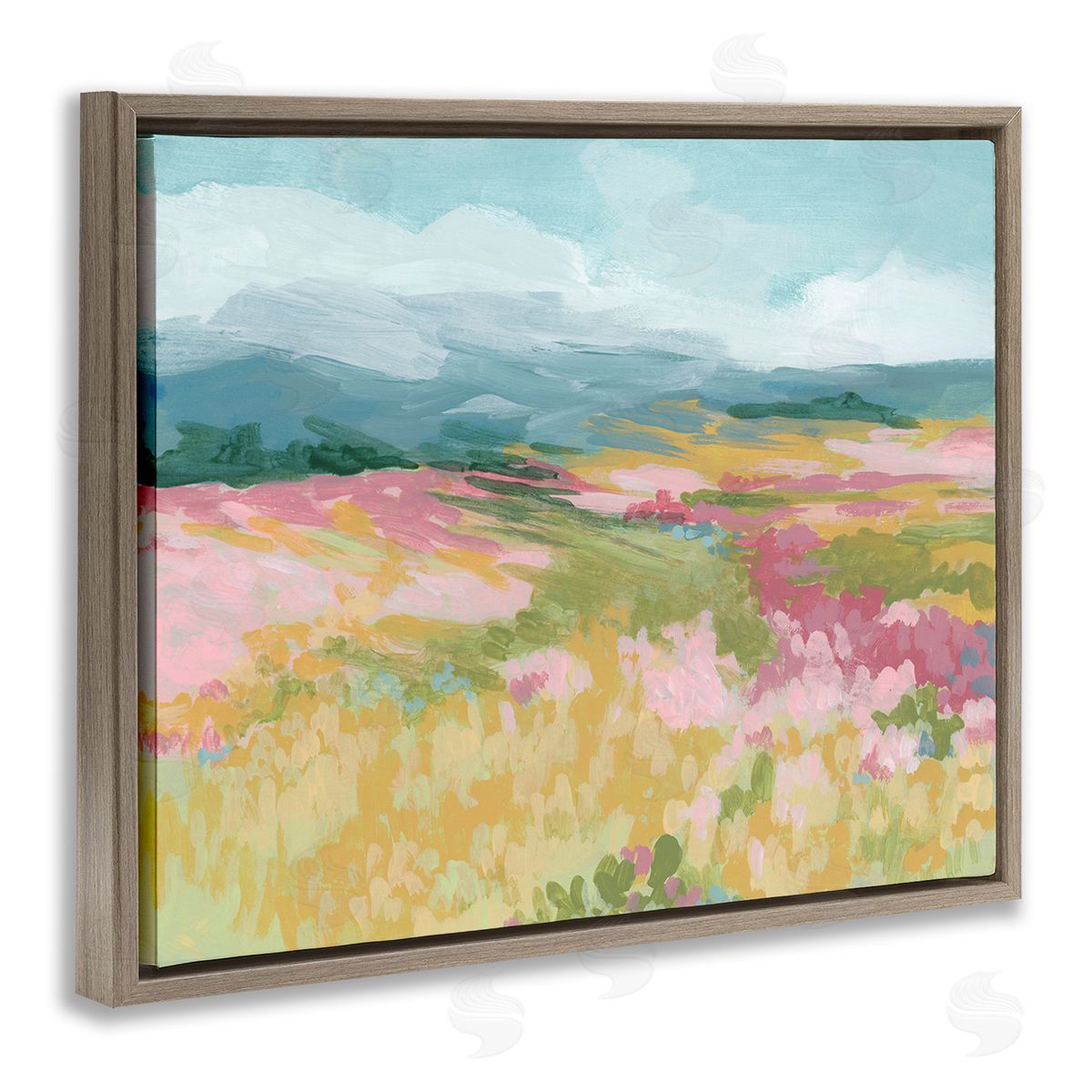 June Erica Vess Abstract Meadow Flowers Brown Floating Frame Canvas Wall Art Print