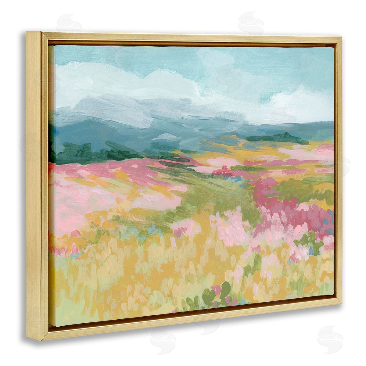 June Erica Vess Abstract Meadow Flowers Gold Floating Frame Canvas Wall Art Print