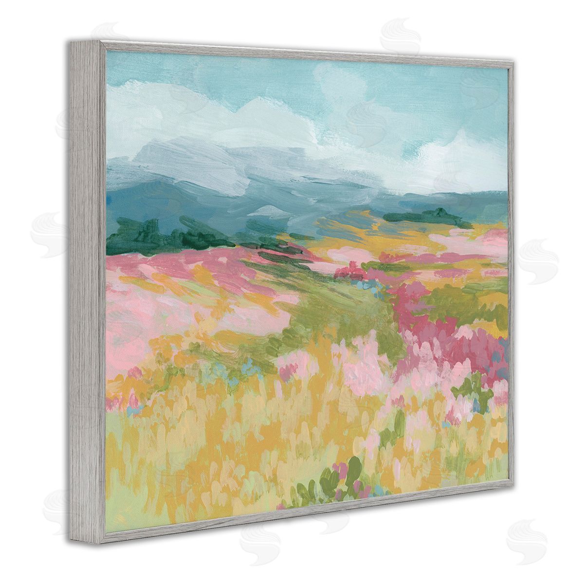 June Erica Vess Abstract Meadow Flowers Gray Framed Giclee Wall Art Print