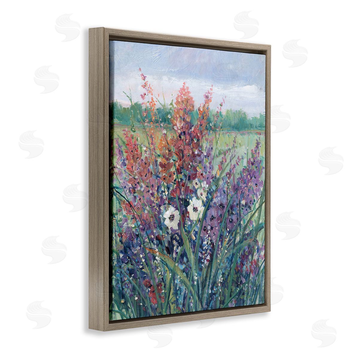Tim O'Toole Spring Meadow Florals Brown Floating Frame Canvas Wall Art Print