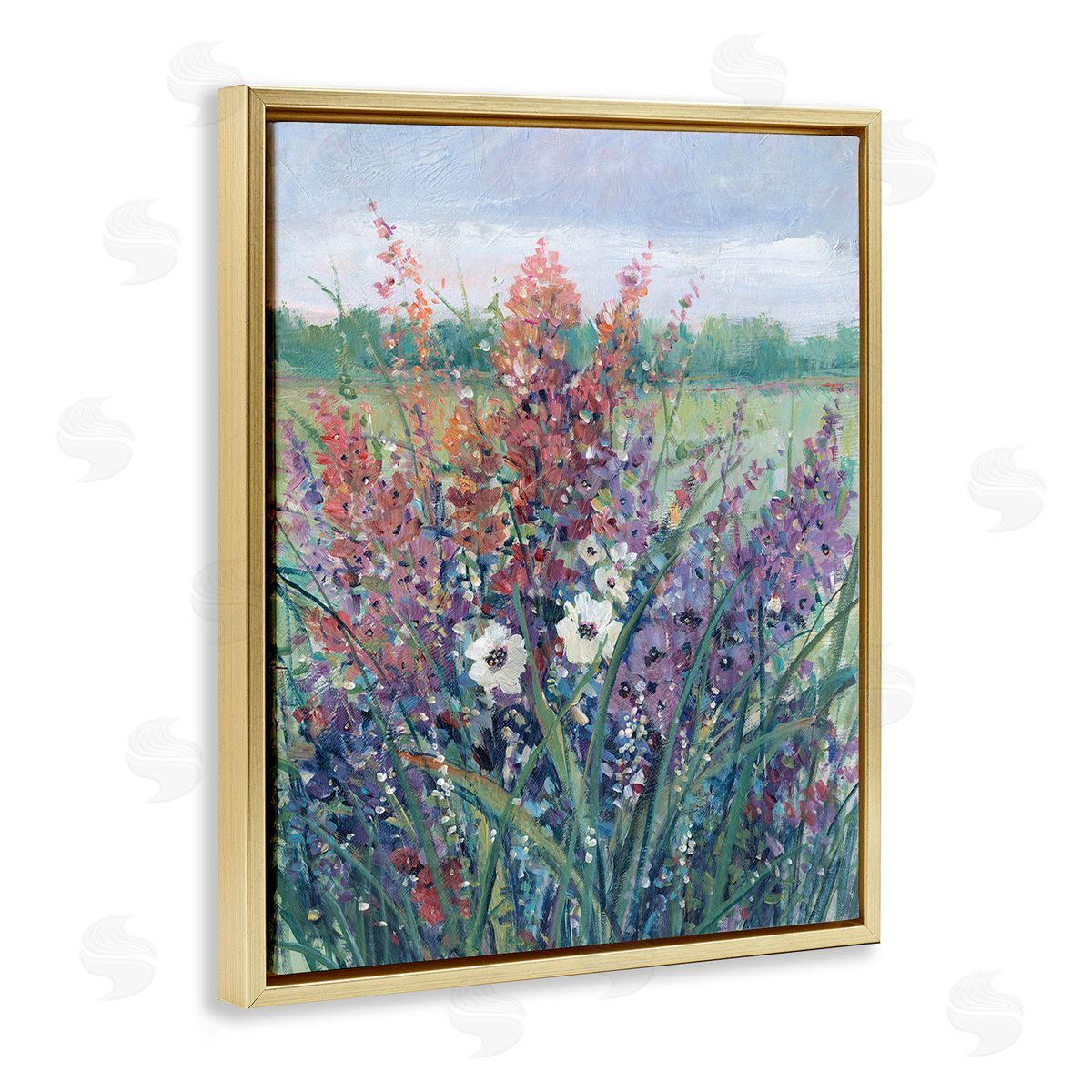 Tim O'Toole Spring Meadow Florals Gold Floating Frame Canvas Wall Art Print