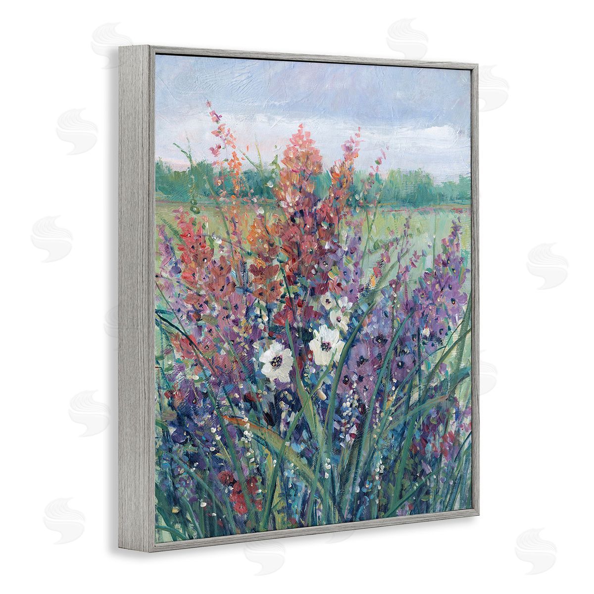 Tim O'Toole Spring Meadow Florals Gray Framed Giclee Wall Art Print