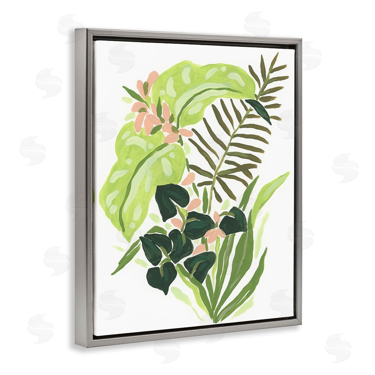 June Erica Vess Modern Tropical Herbs Gray Floating Frame Canvas Wall Art Print