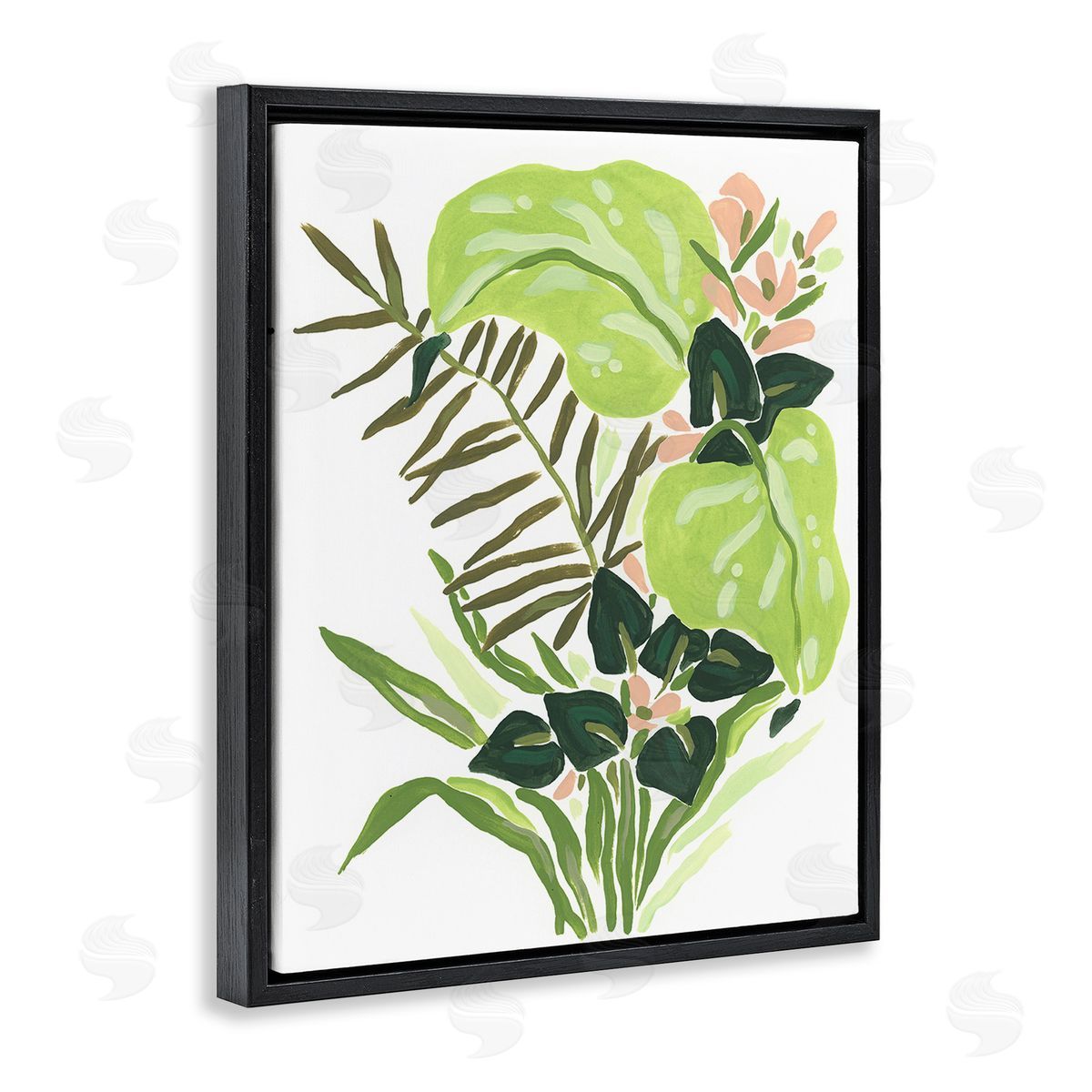 June Erica Vess Modern Jungle Leaves Black Floating Frame Canvas Wall Art Print
