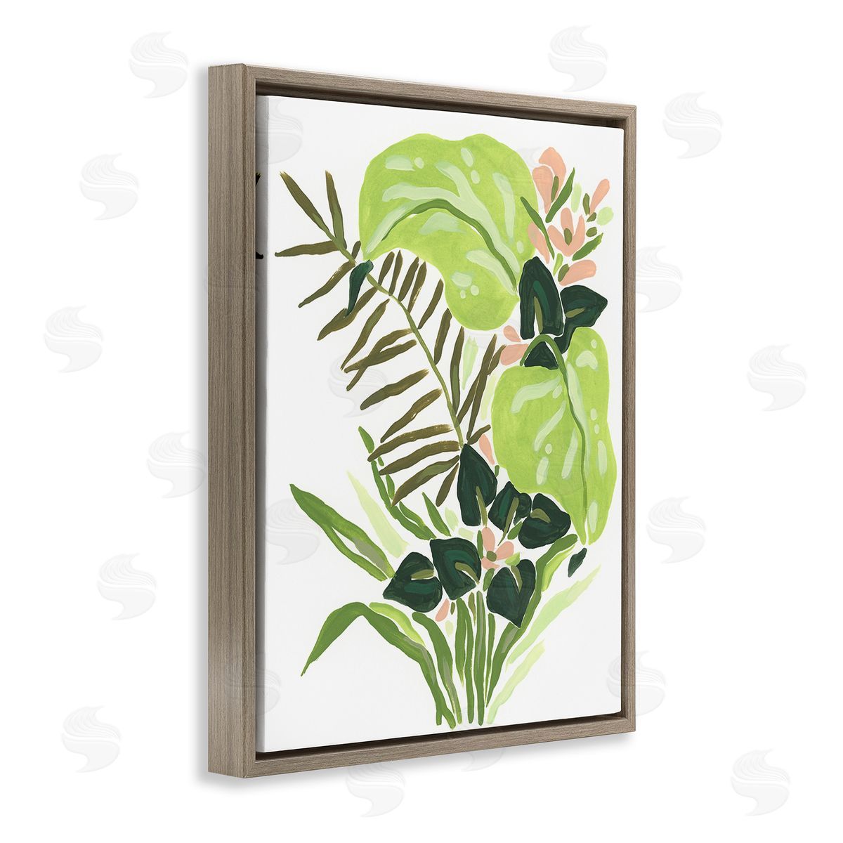 June Erica Vess Modern Jungle Leaves Brown Floating Frame Canvas Wall Art Print