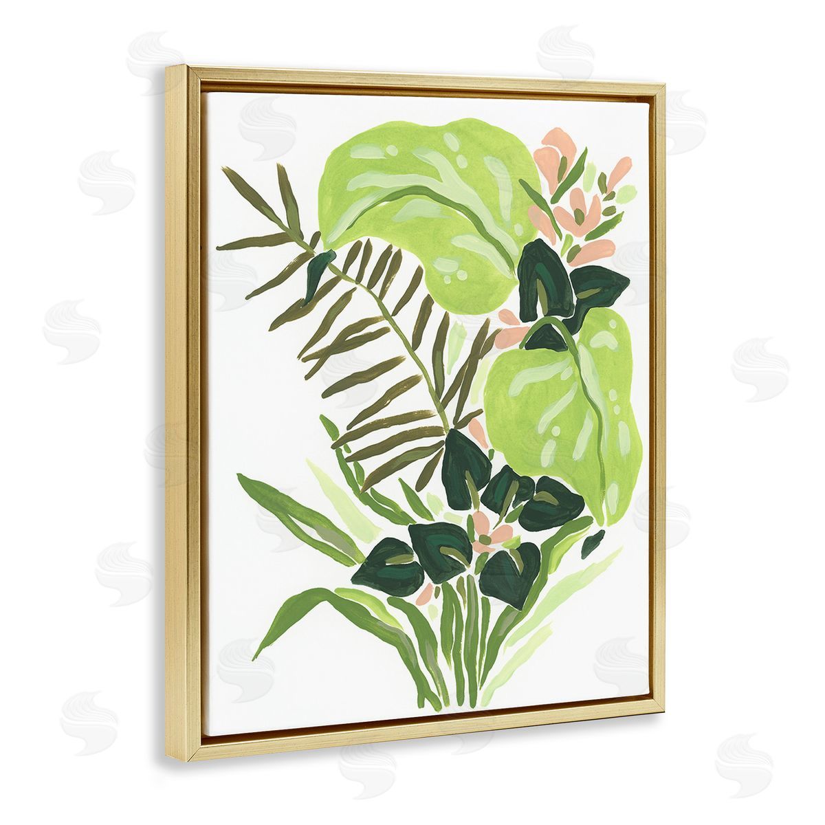 June Erica Vess Modern Jungle Leaves Gold Floating Frame Canvas Wall Art Print